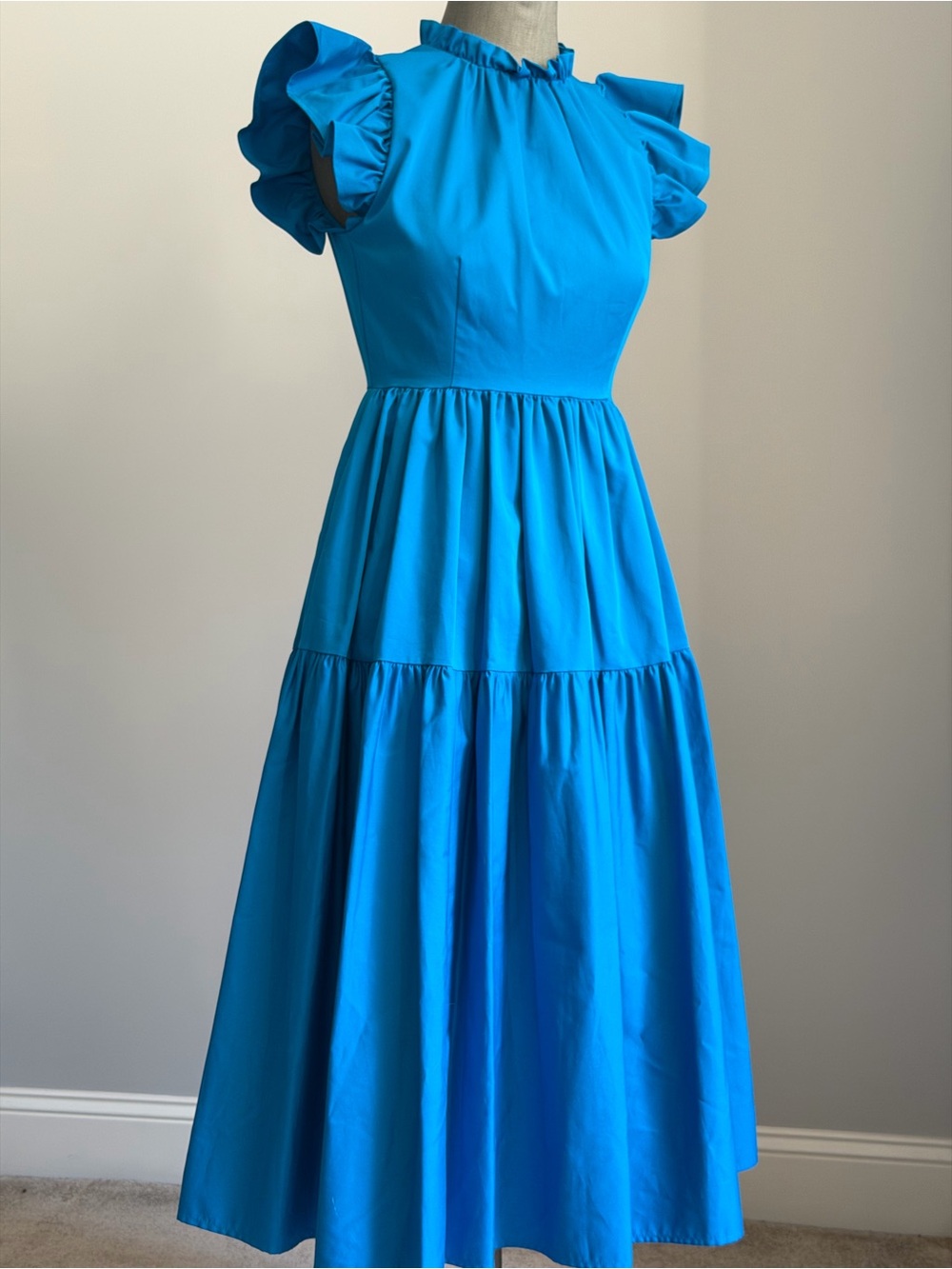 ANTONIO MELANI Vibrant Blue Ruffle Sleeve Midi Dress
